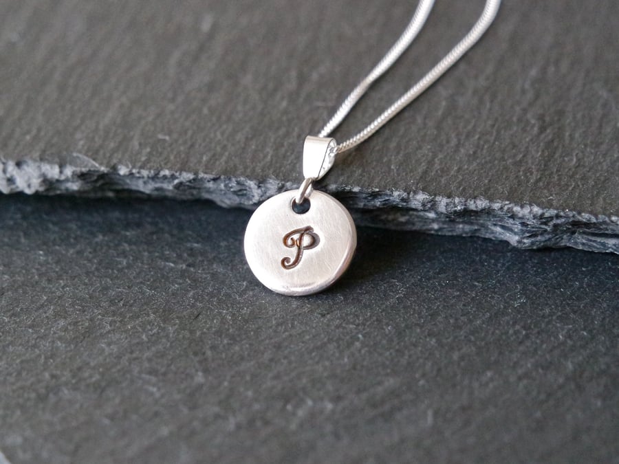 Personalized intial silver necklace, name charm, letter necklace