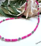 Pink Quartzite,  Amethyst & Peridot Sterling Silver Necklace - Image 6