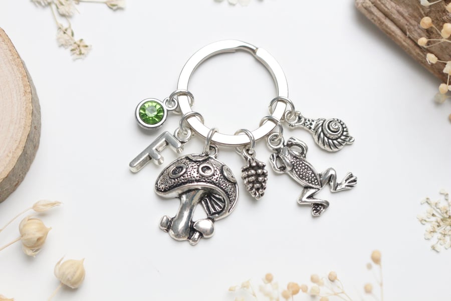 Goblincore Forest Forager Keyring - Aesthetic Keychain. Mushroom. Frog. Snail. 