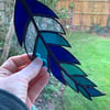 Stained Glass Feather Suncatcher - Handmade Window Decoration - Blue  