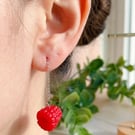 Long Realistic Raspberry Earrings, Vibrant Red Berry Statement Jewelry