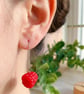 Long Realistic Raspberry Earrings, Vibrant Red Berry Statement Jewelry