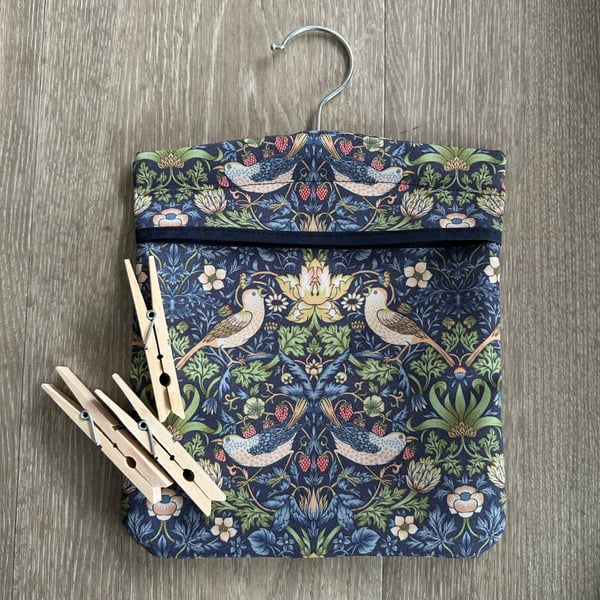 Handmade Peg Bag in William Morris Strawberry Thief water resistant fabric