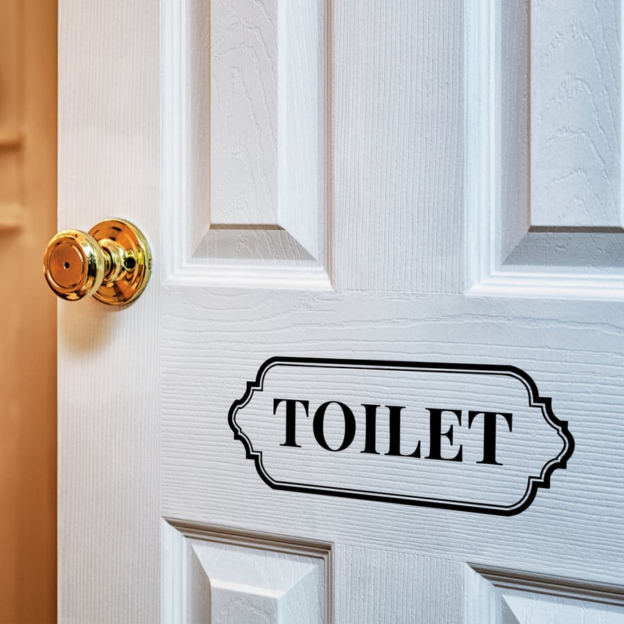 Toilet Sign - Vintage Outline Bathroom Sticker: Retro Restroom, Toilet, Decal