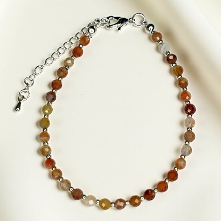 Dainty Faceted Carnelian Bracelet, Chakra, 