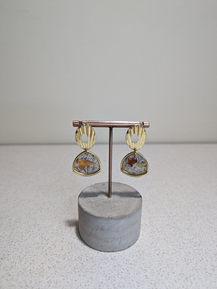 Scrap rainbow gold drop dangles 