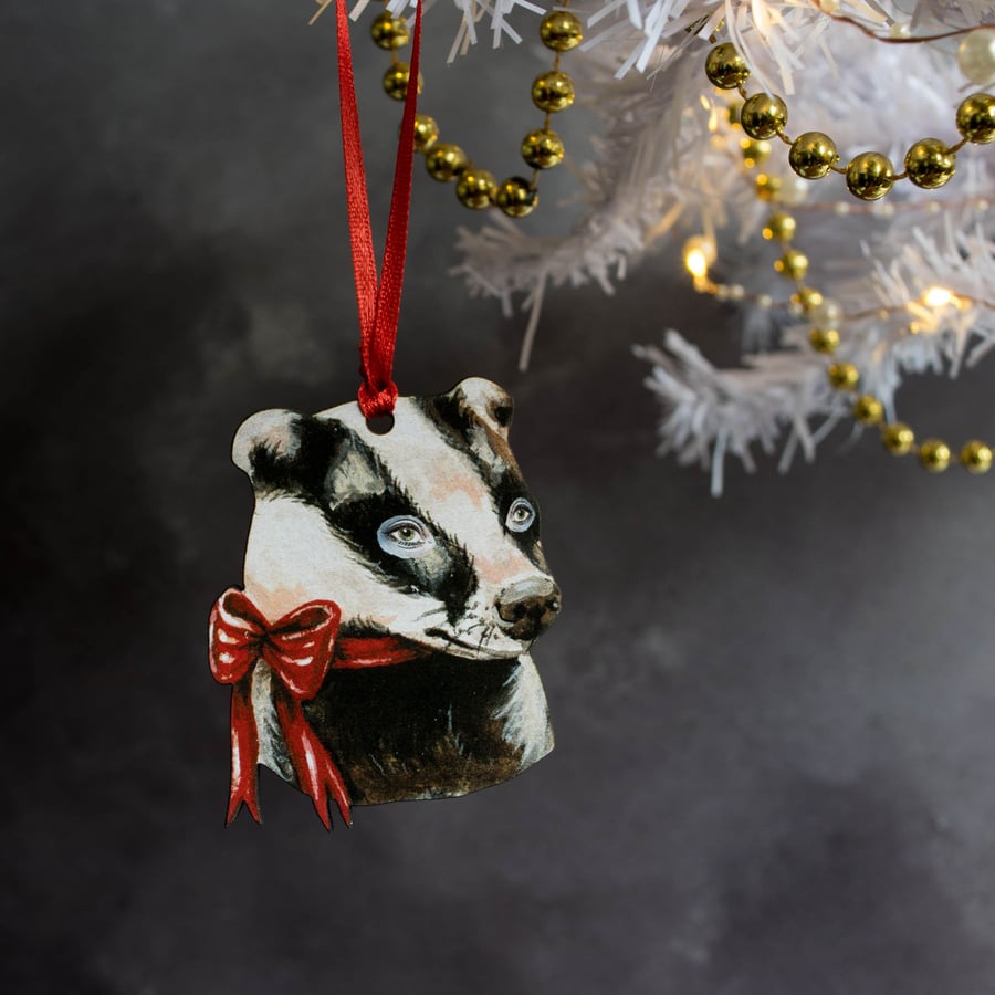 Badger hanging decoration. All year round decoration. Laser cut wood