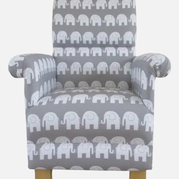 Grey Elephants Fabric Adult Chair Nursery Animals White Jungle Occasional New
