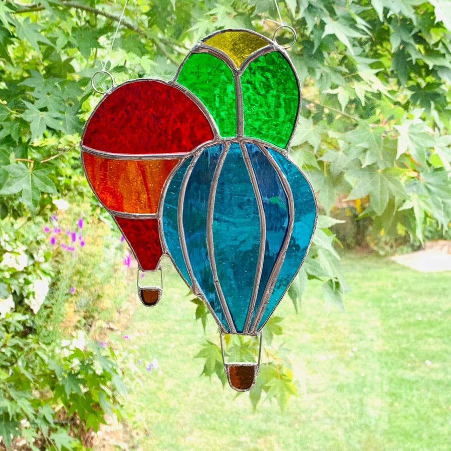 Stained Glass Hot Air Balloons Suncatcher - Handmade Hanging Decoration - Multi