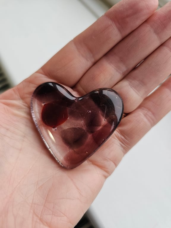 Fused Glass Pocket Heart - Soft plum