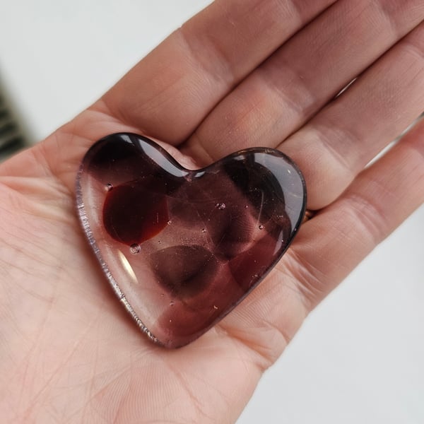 Fused Glass Pocket Heart - Soft plum