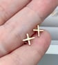Handmade 9ct yellow, white or rose gold cross kiss stud earrings - Image 5
