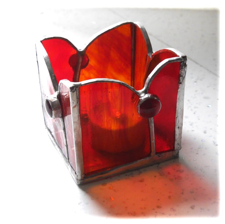 Stained Glass Candle Holder Box Handmade Red Te... Folksy