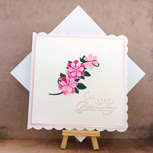 Delightful pink floral handmade birthday card