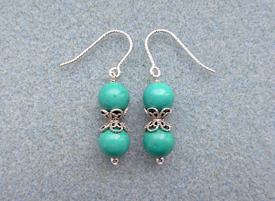 Turquoise Drop Earrings with Silver Sparkle Ear Wires