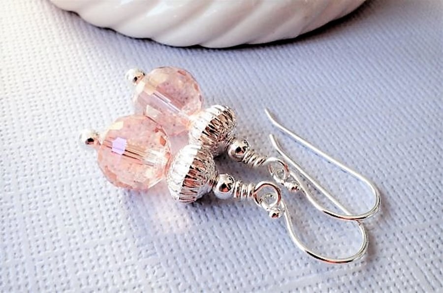 Blush pink crystal and silver earrings