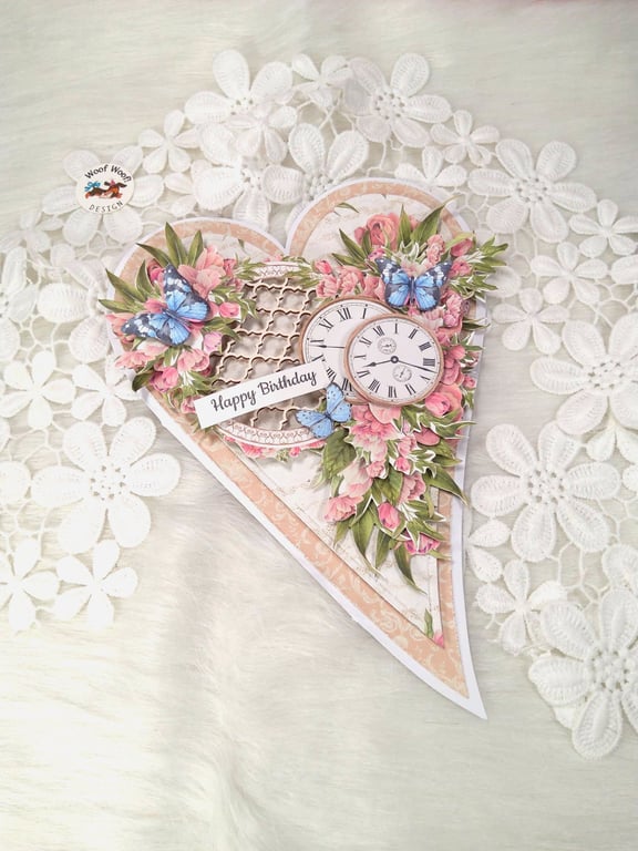 Handmade Birthday Card in Gift Box Heart Shaped Card Elegant. (203)