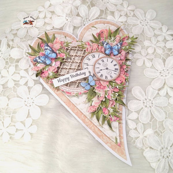 Handmade Birthday Card in Gift Box Heart Shaped Card Elegant. (203)