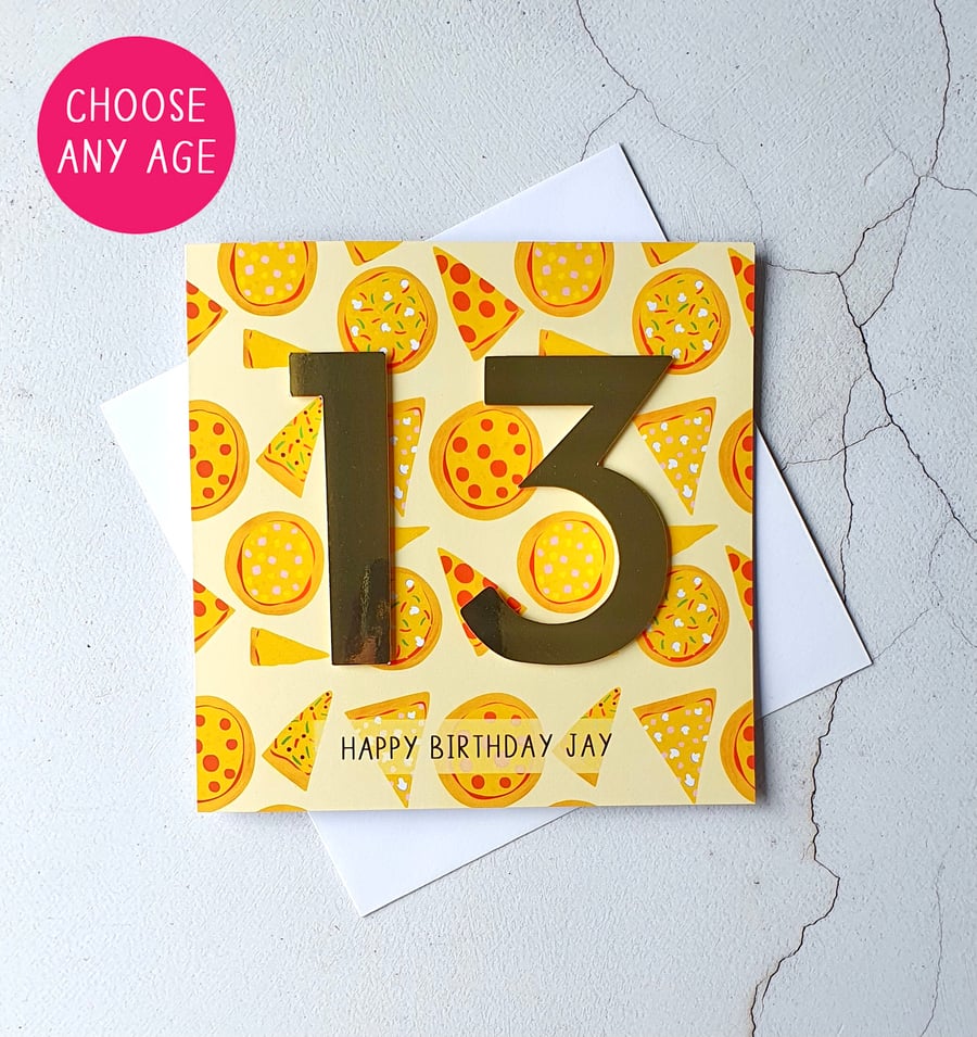 Personalised Pizza Birthday Age Card