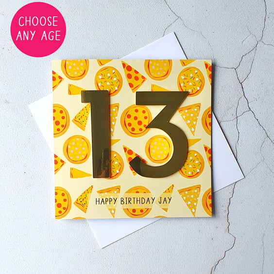 Personalised Pizza Birthday Age Card