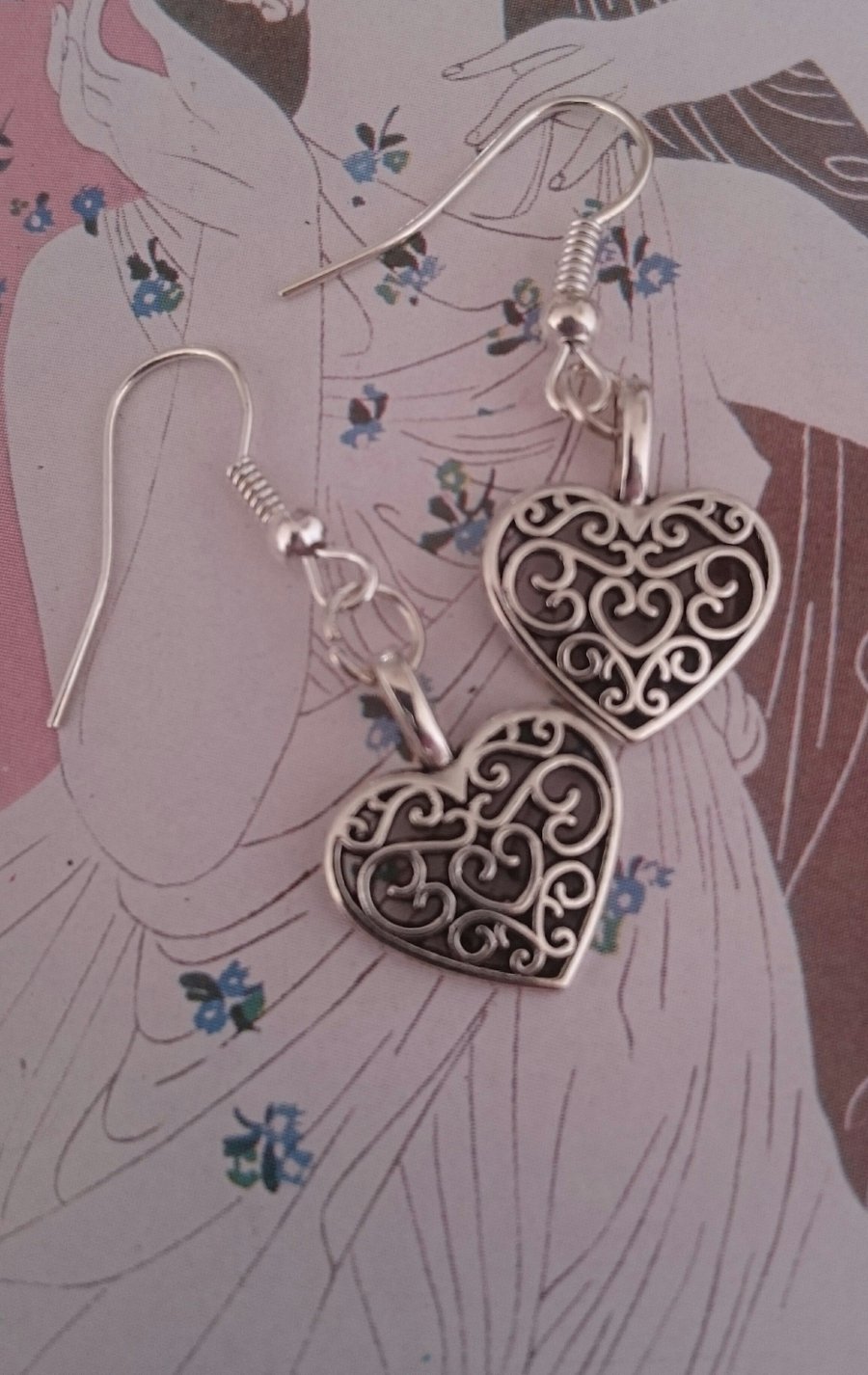  Filigree Heart Sterling Silver Earrings   