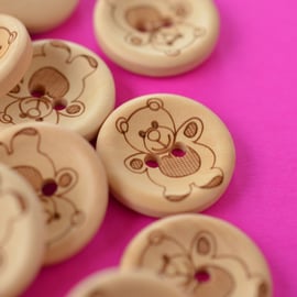 Natural Wooden Teddy Bear Buttons one Button 20mm (TED2)