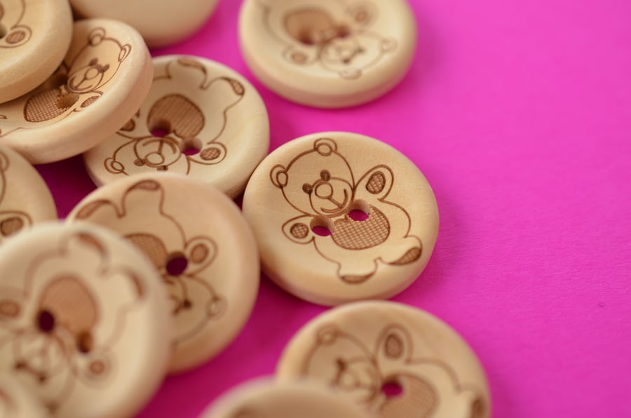 Natural Wooden Teddy Bear Buttons one Button 20mm (TED2)