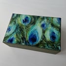 Hand Painted Wooden Jewelry Box, Peacock Motif Keepsake