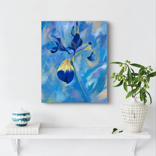 Blue Iris Canvas Print, Modern Floral Wall Art
