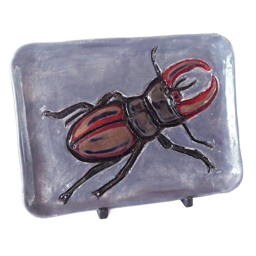 Stag Beetle Ceramic Dish - Hand Sculpted 