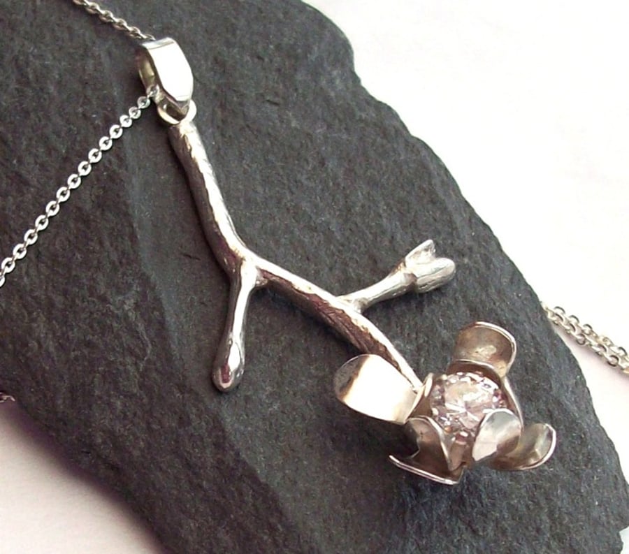 Magnolia flower pendant Sterling Silver Hallmarked 