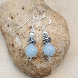 Aquamarine sphere earrings. Dangle Drop March Birthstone Reiki jewelry