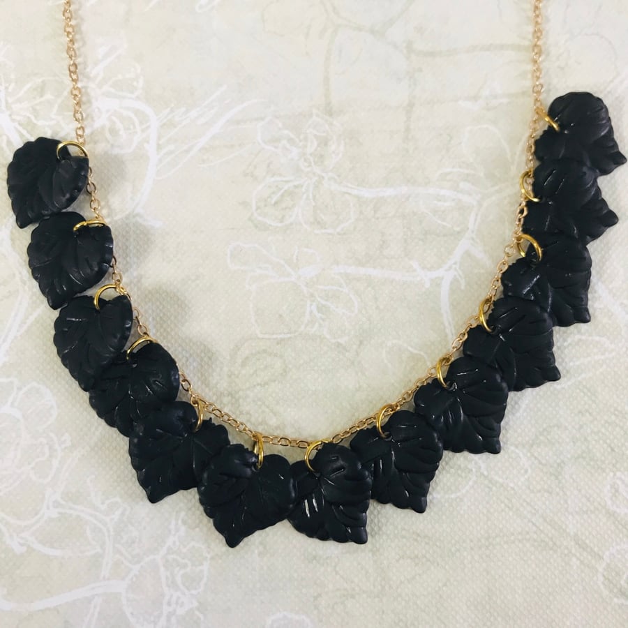 Black lucite leaf necklace 