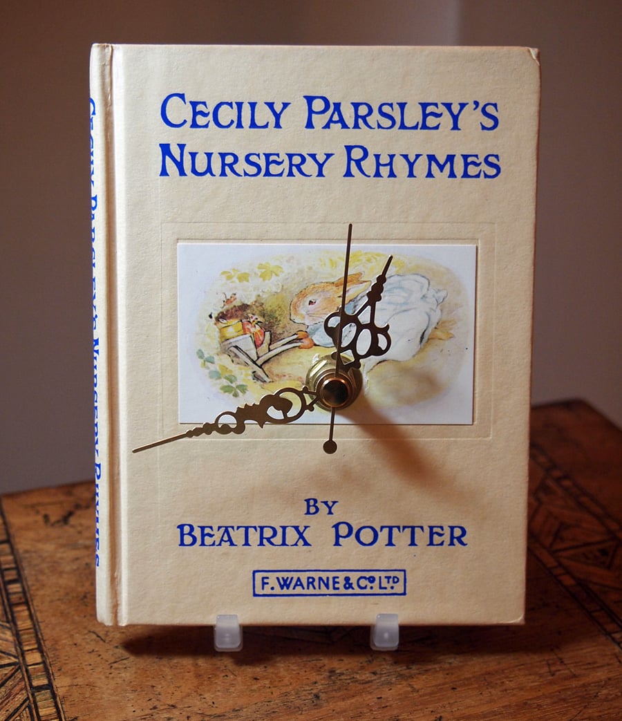 Vintage book clock, Cecily Parsley's Nursery Rhymes by Beatrix Potter