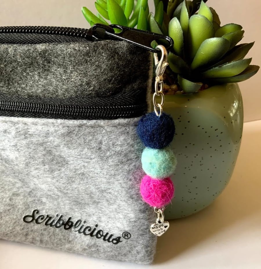 Felted wool ball purse charm