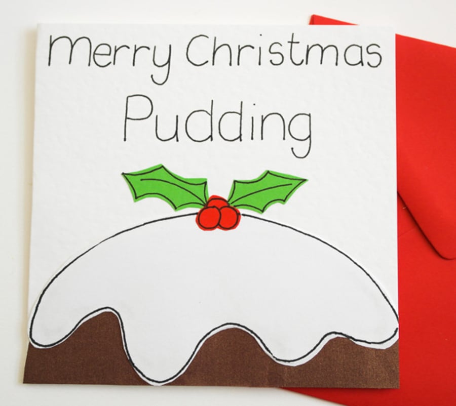 Christmas pudding handmade Xmas card, Merry Christmas Pudding pun Christmas card