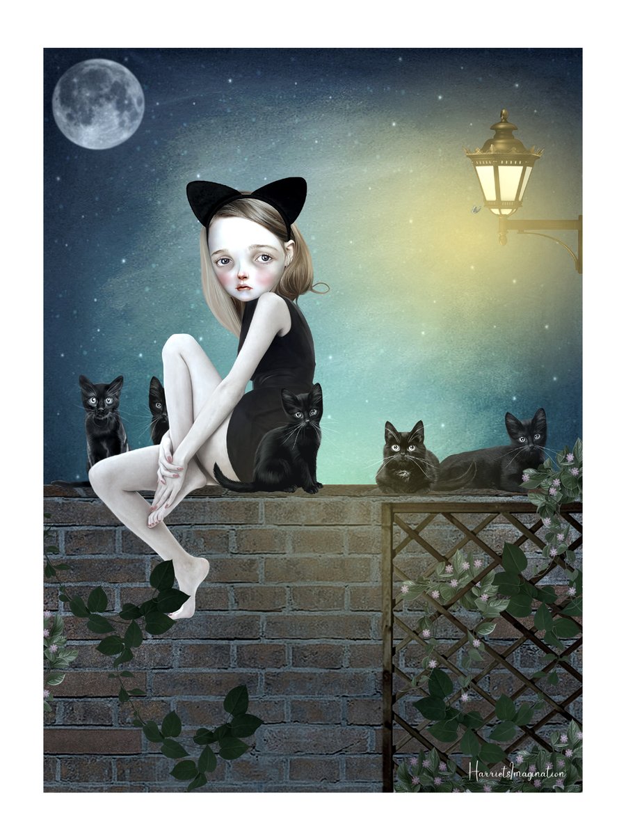 Pop surrealism Art Print, Black Cat Wall Art