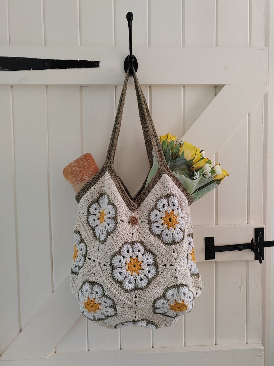 African Flower Crochet Market Bag