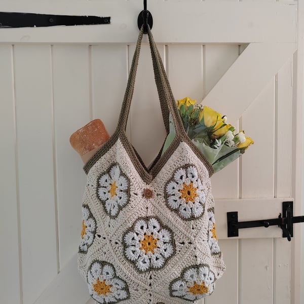 African Flower Crochet Market Bag