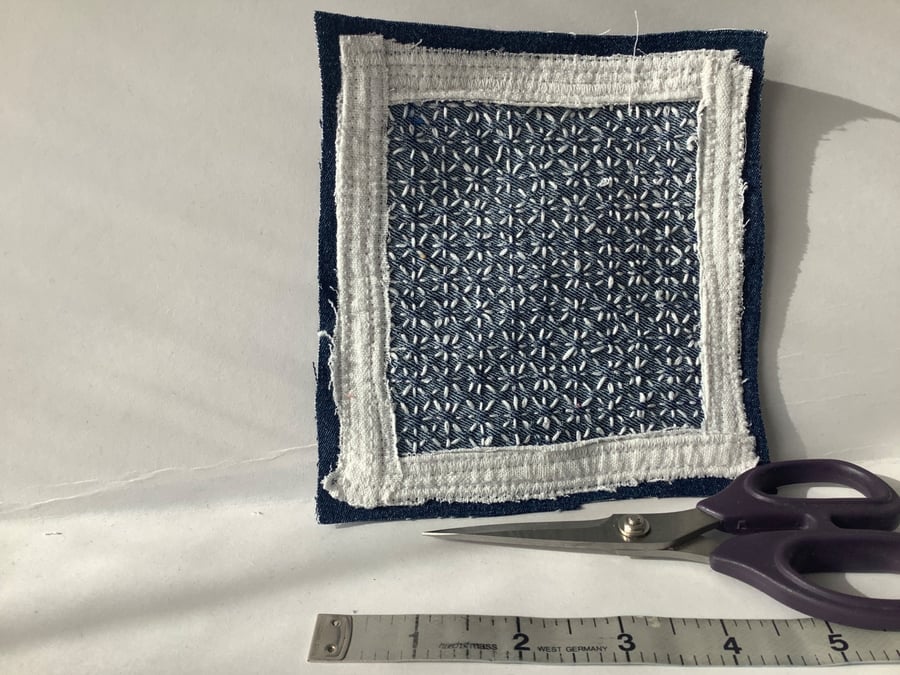 Denim and sashiko stitched patch. 