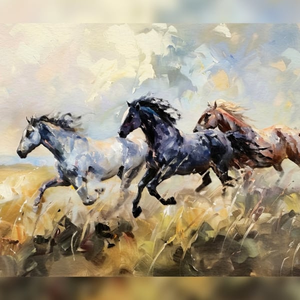 Wild Horses Galloping, Majestic Equine Art 5"x7" Matte Print 
