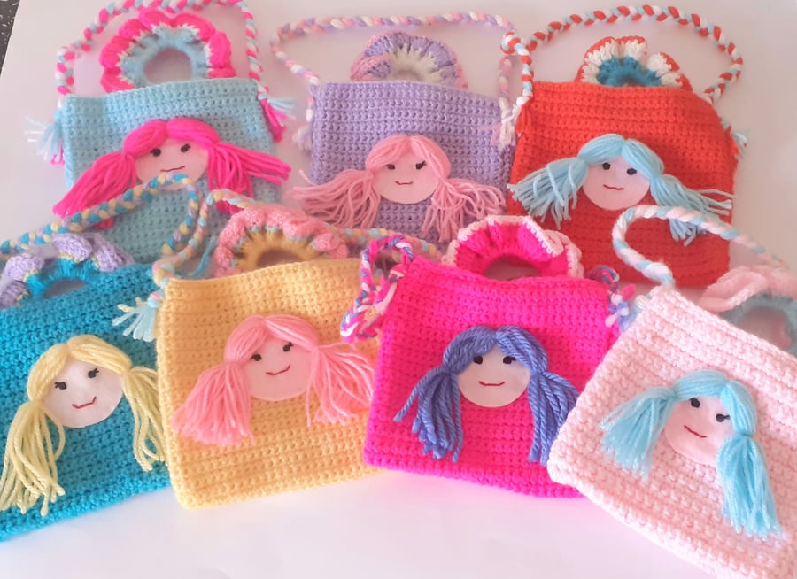 Handmade crochet childs bag with matching scrunchie