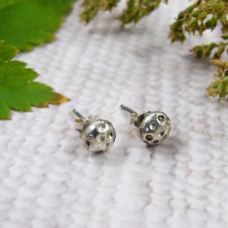 Stud Earrings. Recycled Sterling Silver Textured Pebble Studs