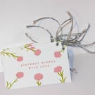 9 Handmade birthday carnation flower gift tags, white & pink, gift wrapping 