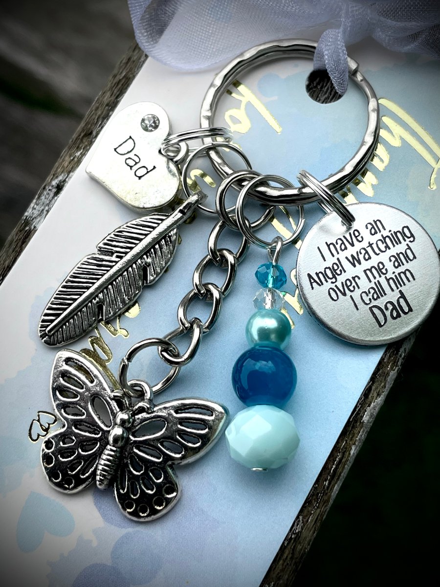 Angel Watching Over Me DAD Butterfly Memorial Keyring 
