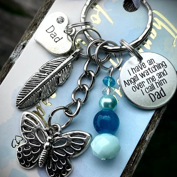 Angel Watching Over Me DAD Butterfly Memorial Keyring 