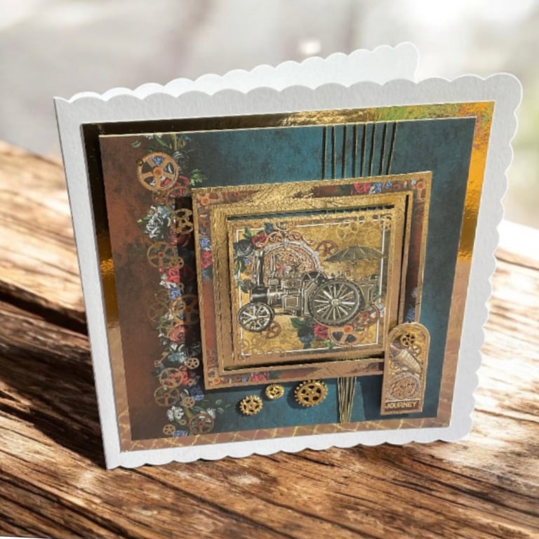 Steampunk Vintage Traction Engine Celebration Card "Enjoy the Journey"