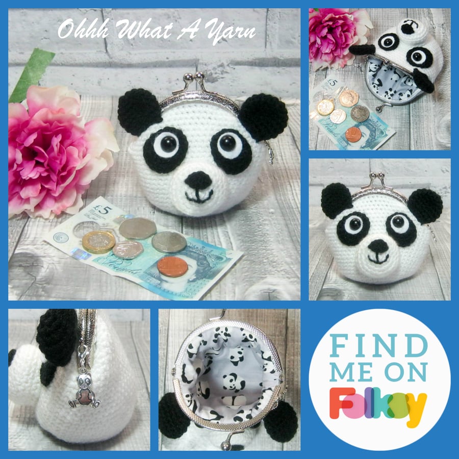 Crochet panda purse, crochet purse, coin purse, panda coin purse, panda gift.