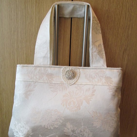 Vintage Ivory Brocade Handbag, Bridal Bag, Wedding Bag, Something Old