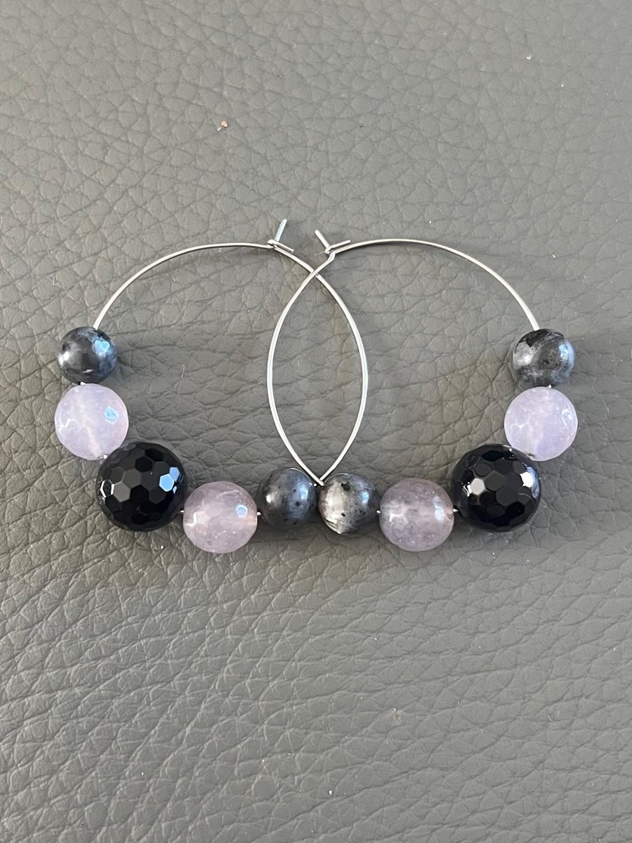 Handmade Hoop Earrings with Natural Gemstone